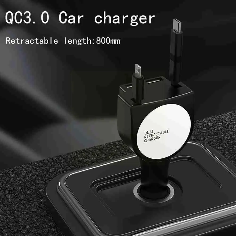 

3 In 1 Car Charger 2.4a Fast Charging Retractable Usb Car Charger With Cable For Type C Car Cha D2r5