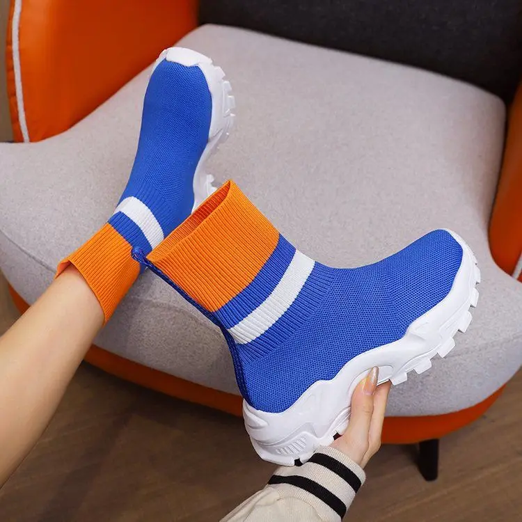 

Martin boots women's shoes 2022 new spring and autumn all-match flying woven elastic socks short boots