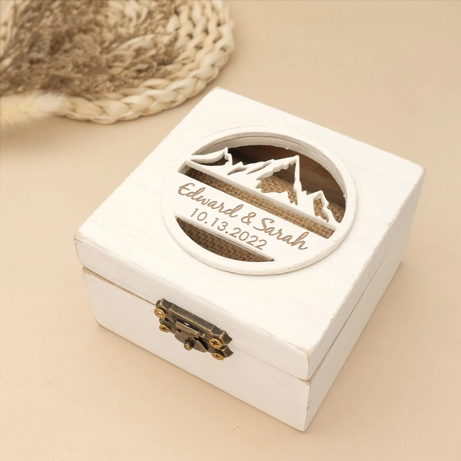 Personalized Wedding Ring Box Vintage Wooden Ring Box CustomWedding Ring Bearer Box Engagement Ring Holder Proposal Ring Pillow