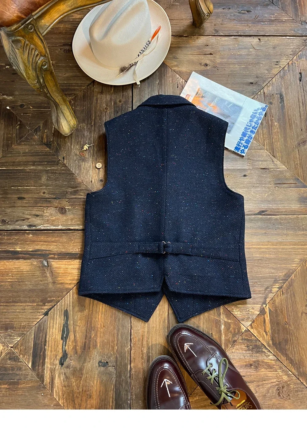 Тупая бритва Корея 85% тяжелая шерсть цветной твид в горошек 580 г винтажный жилет