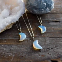 moonstone style natural stone necklace polished moon crystal pendant rainbow crescent unique birthday gift gemini june cancer