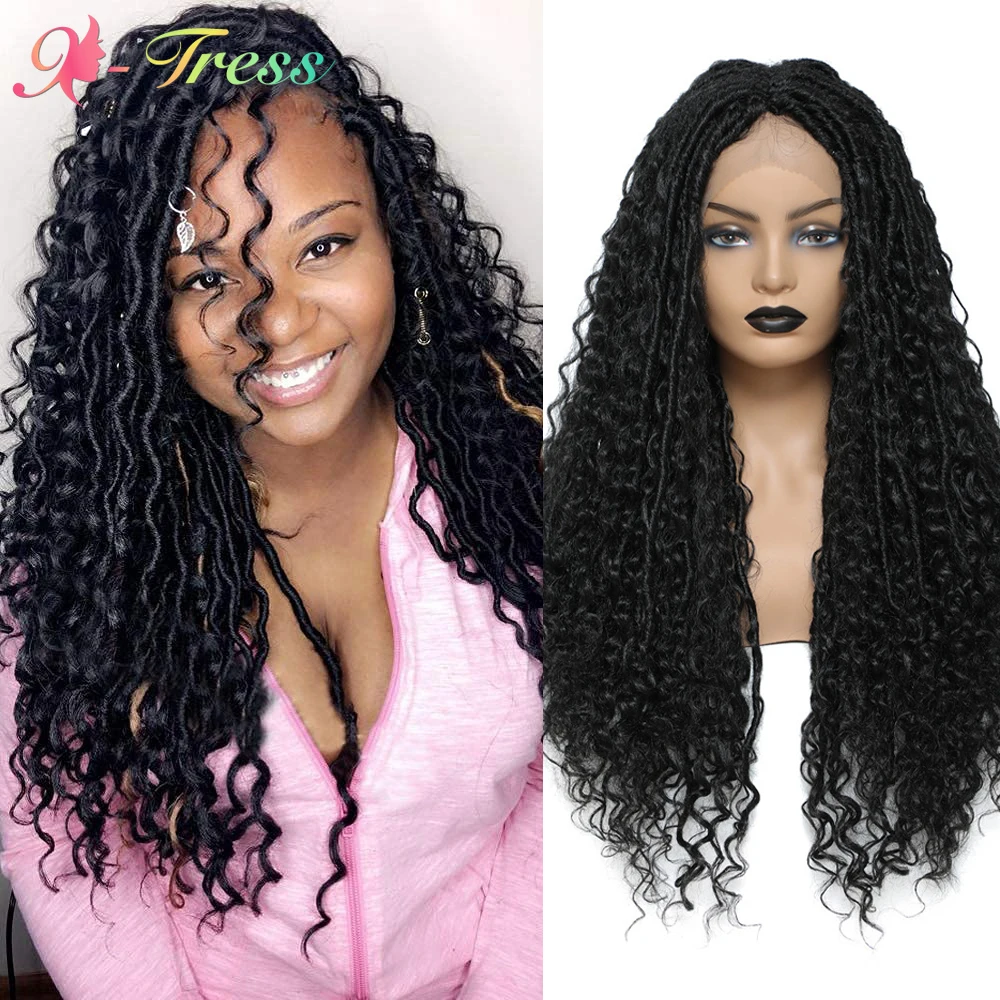 

X-TRESS Faux Locs Braided Wigs Synthetic Lace Front Wig for Women Goddess Locs Crochet Hair With Curly Ends Soft Dreadlock Braid