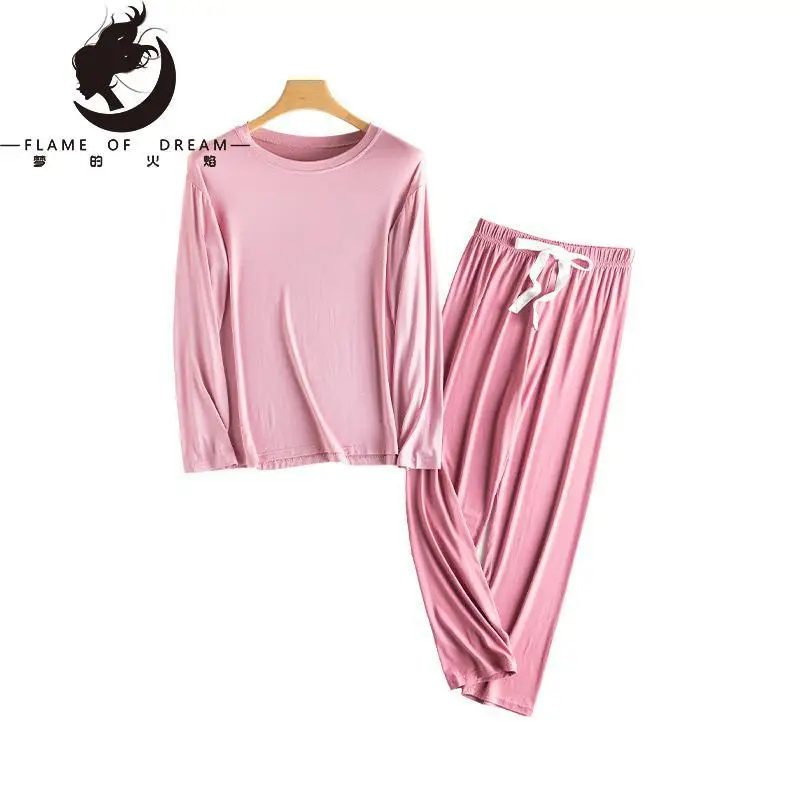 Flame Of Dream Loose Contrast Color Home Clothes Spring And Summer New Women's Pajamas Soft Breathable  Pajamas Set 22875