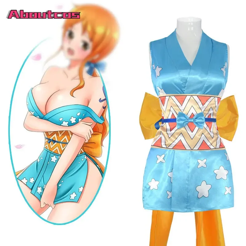 Аниме One Wano Country Piece Nami Косплей Костюм Wanokuni Стиль Нами Кимоно Платье Наряд Женский