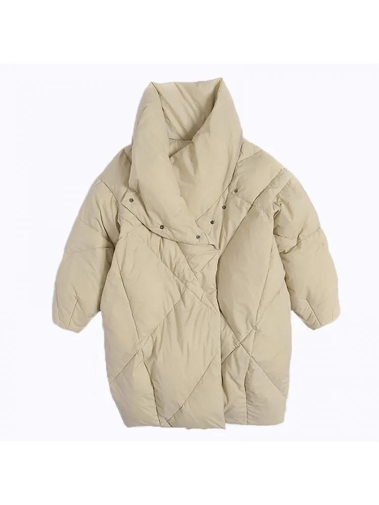 European Scarf Collar Loose Thicked Long White Duck Down Coats Women Short 2022 Winter Fashion Black Warmer Bread Cloth Jackets