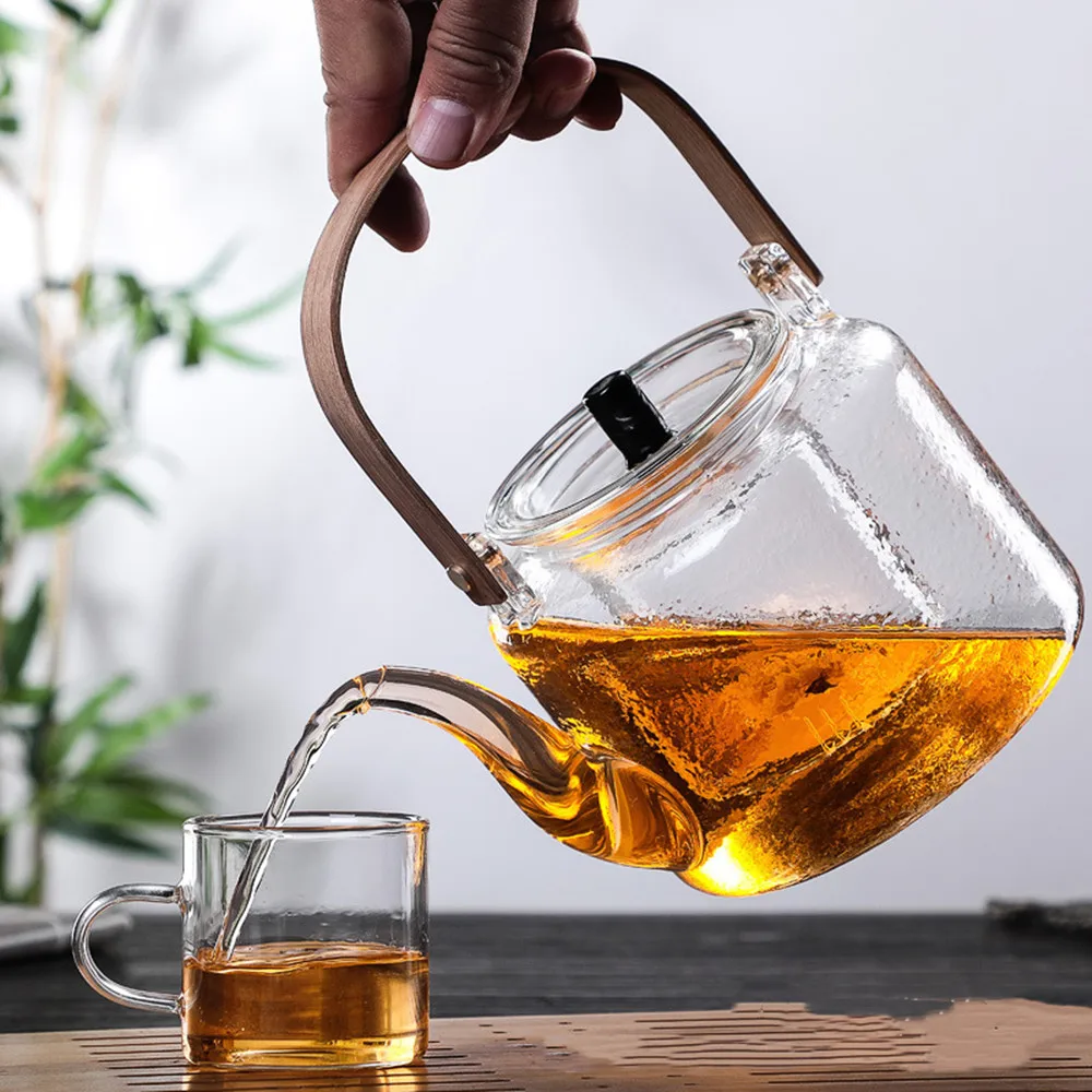 

Teapot with Filter Bamboo Handle Glass Coffee Scented Tea Drinkware Creative Decor Chinese Kung Fu Tea Ceramic Tableware