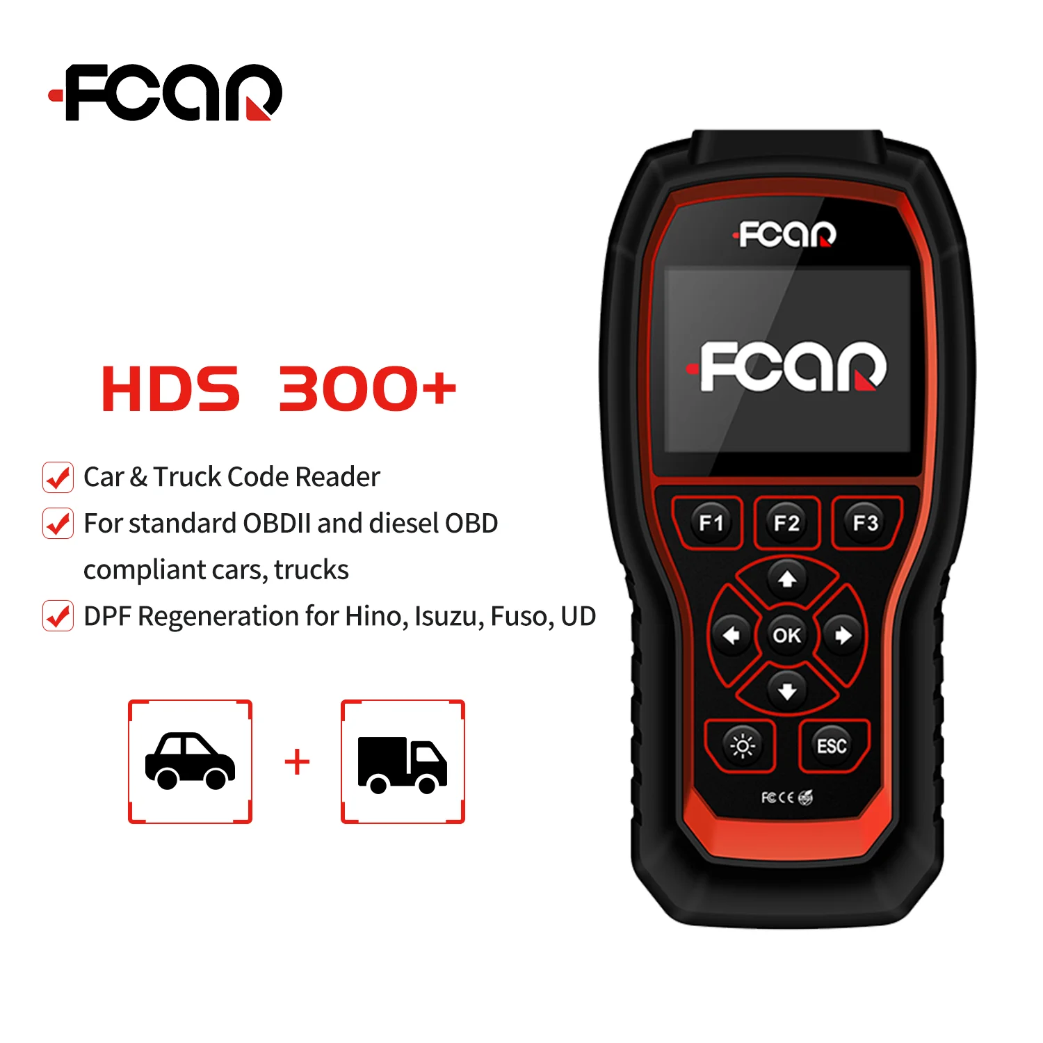 Сканер Fcar HDS 300 + OBD2 считывание кодов неисправностей ABS DPF основная диагностика