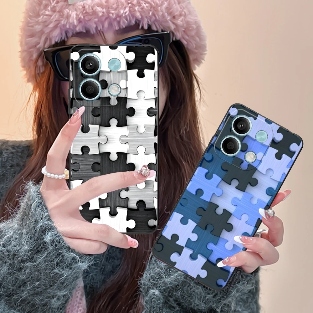 Puzzle Pretty Fashion Mobile Cell Phone Case for Xiaomi Redmi Note 13 12 11 10 9 8 7 6 S A Pro Lite Plus 5G Black Cover Shell