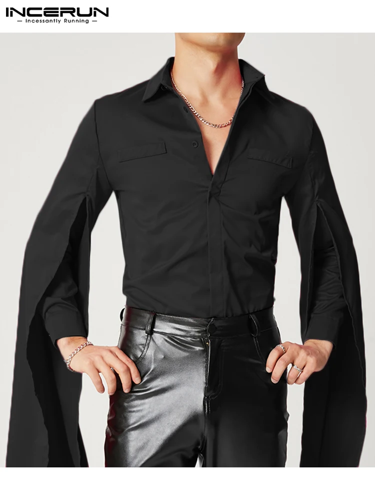 

INCERUN Fashion Men Casual Shirt Lapel 2022 Flare Long Sleeve Button Men Clothing Solid Streetwear Irregular Tops Camisas S-5XL