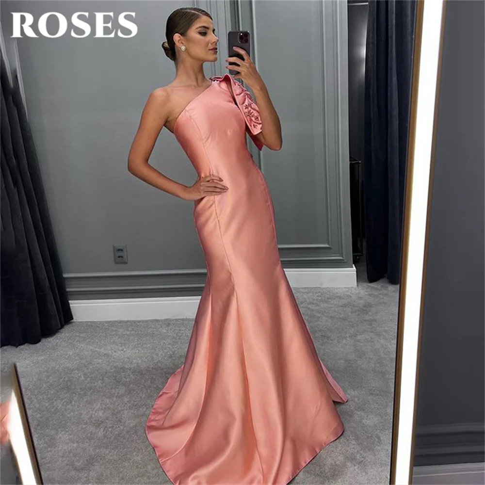 

ROSES Pink Blush Evening Dresses Gowns One Shoulder Prom Dress Gowns Mermaid Sexy Stain Party Dresses Gowns Celebrity Dresses