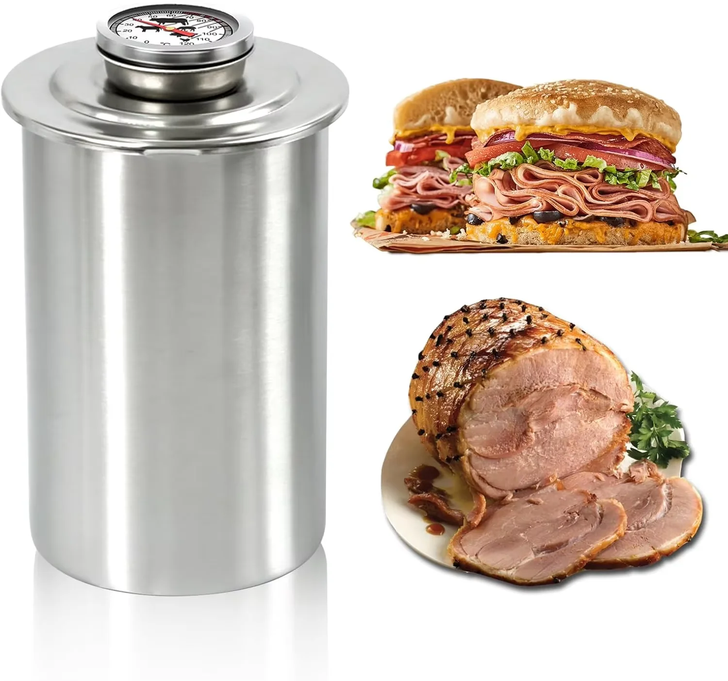 

Пресс-форма для ветчины из нержавеющей стали, пресс-форма для мяса большой емкости для ветчины, круглая форма, с термометром