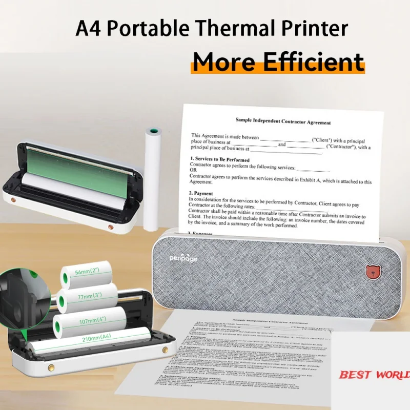 

Peripage A4 Inkless Printer Portable Thermal Direct Printer Mini Document Thermal Printers Bluetooth 300dpi IOS Android PC Print