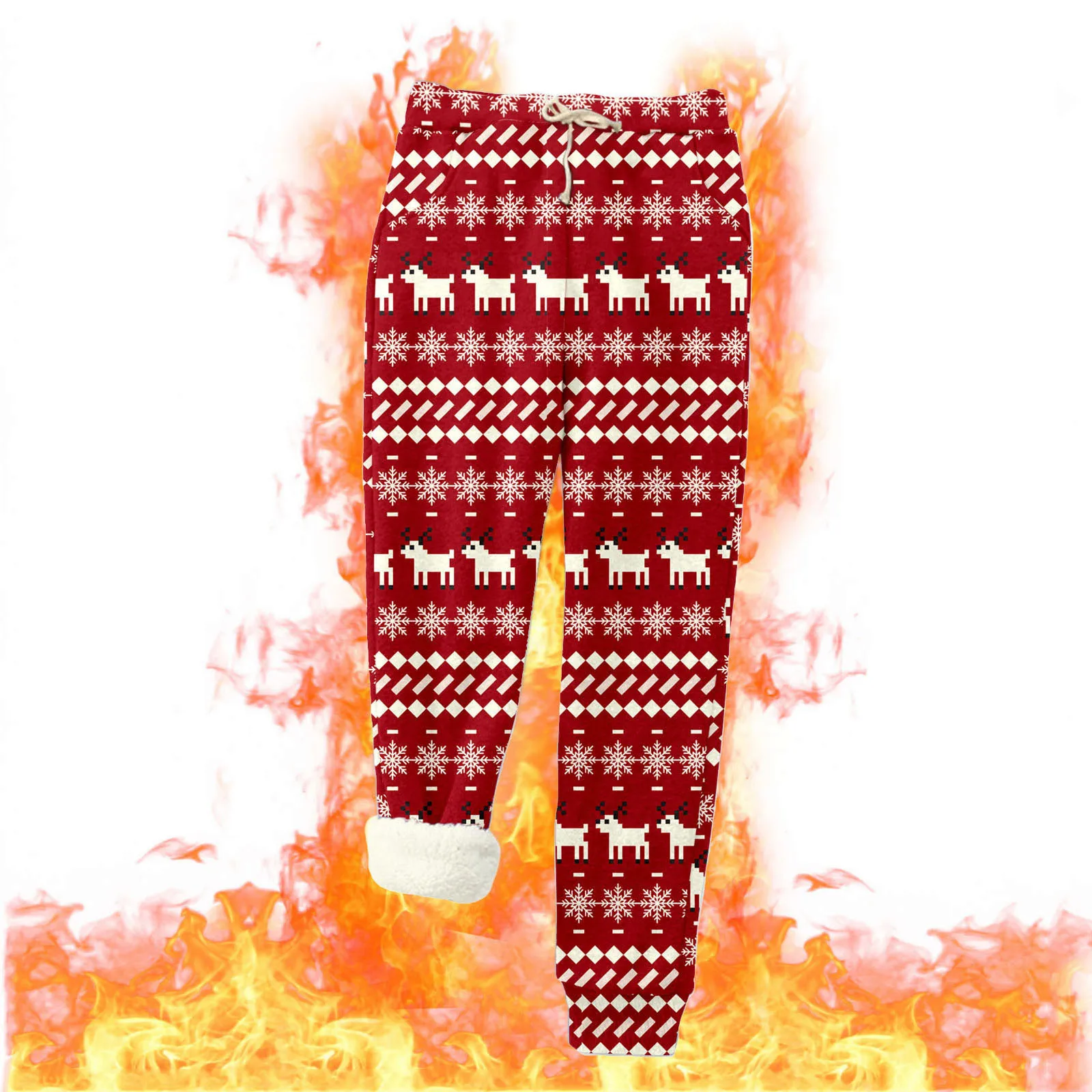 Warm Winter  Print Ladies Leggings High Fleece Warm Drawstring Casual Print Cotton Pants Pants Womens Twill