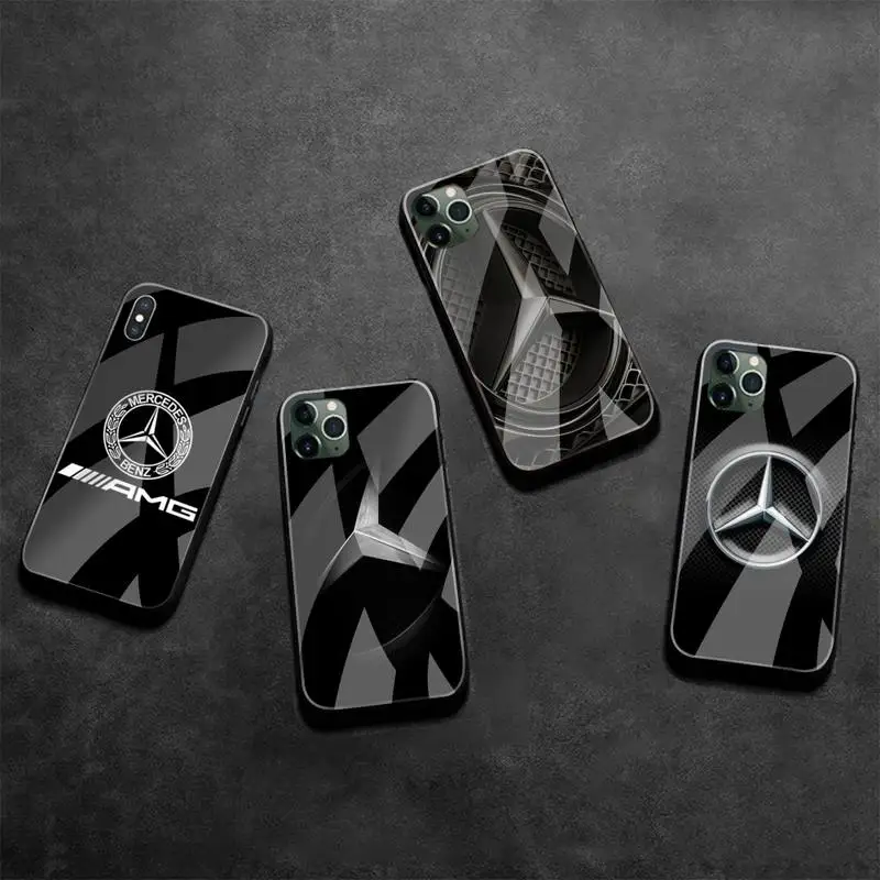 

Luxury Brand Car Mercedes-Benz Phone Case Tempered Glass For iPhone 14 Plus 13 12 Mini 11 Pro XR XS MAX X SE 2020 Cover