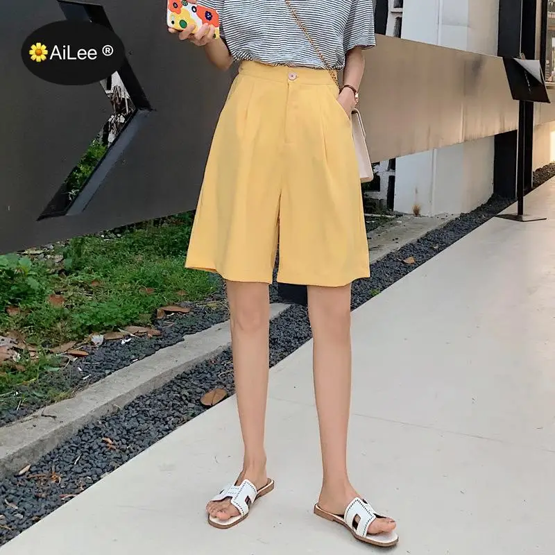 Fashion Half Long Shorts Women's Autumn Summer Bermuda High Waist Loose Five Points Knee Length Trouser Harajuku Wide Leg Shorts