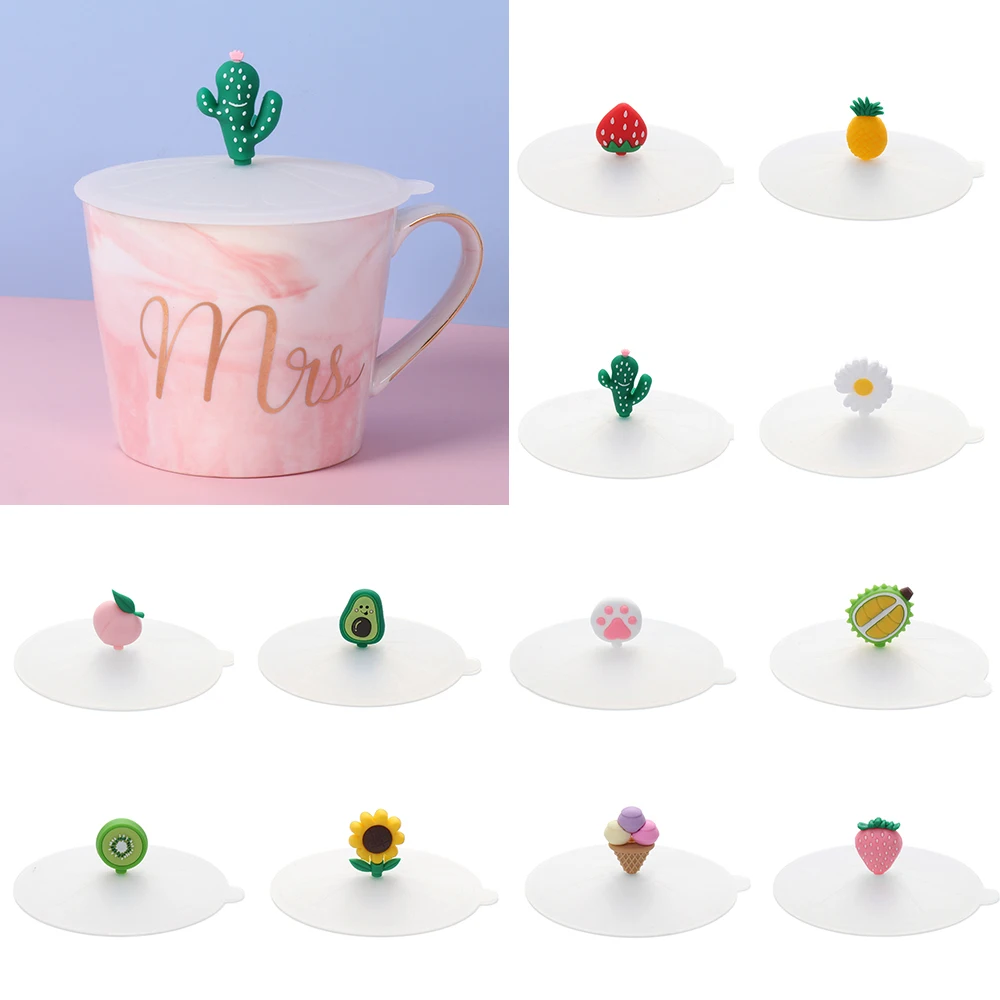 

Cute Tea Coffee Lids Reusable Cap Suction Cup Cover Leakproof Dustproof Silicone Cup Cover
