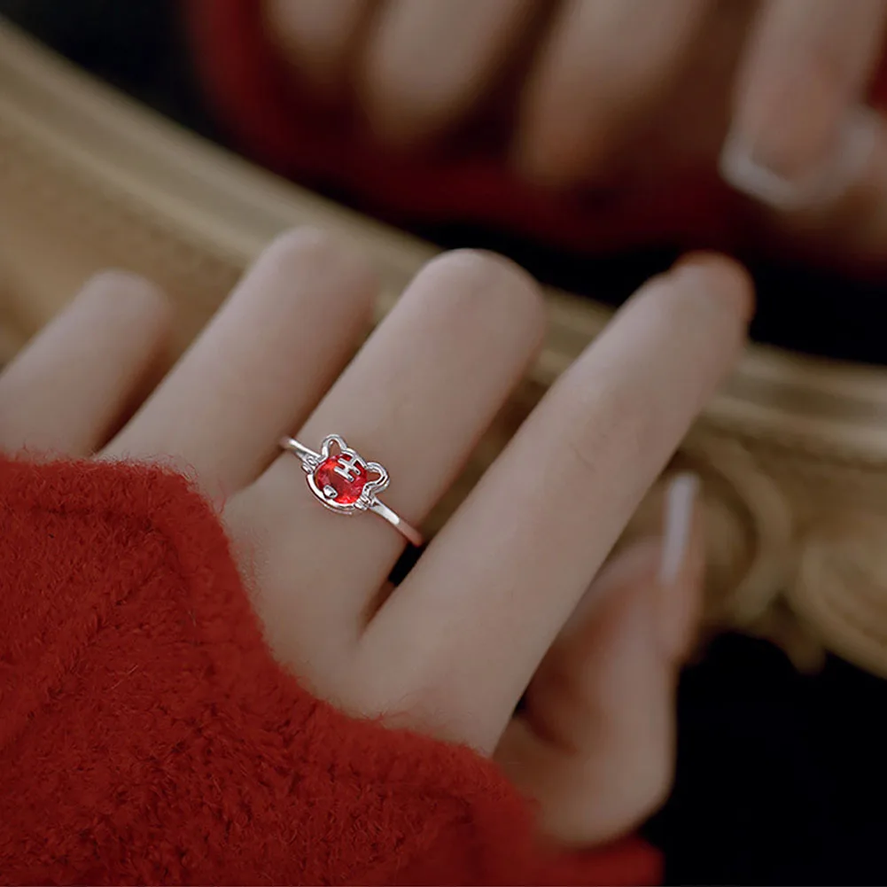 

Fashion Tiger Red Diamond Rings 2022 New Year Rings for Couples Lovers Women Girls Valentine's Day Party Gift for Girfriend Ring