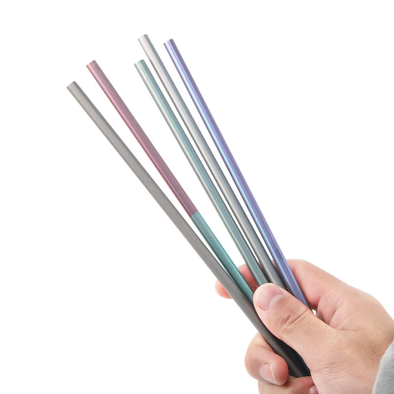 Купи Pure Titanium Straws Portable Non-Stainless Steel Metal Rainbow Titanium Reusable Straw with Cleaning Brush за 580 рублей в магазине AliExpress