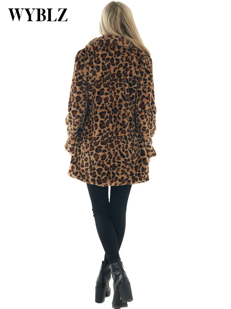 Ladies Faux Fur Jacket Leopard Print Cardigan Winter Faux Fur Coat Luxury Warm Plush Coat Fashion Fur Top Coat High Quality