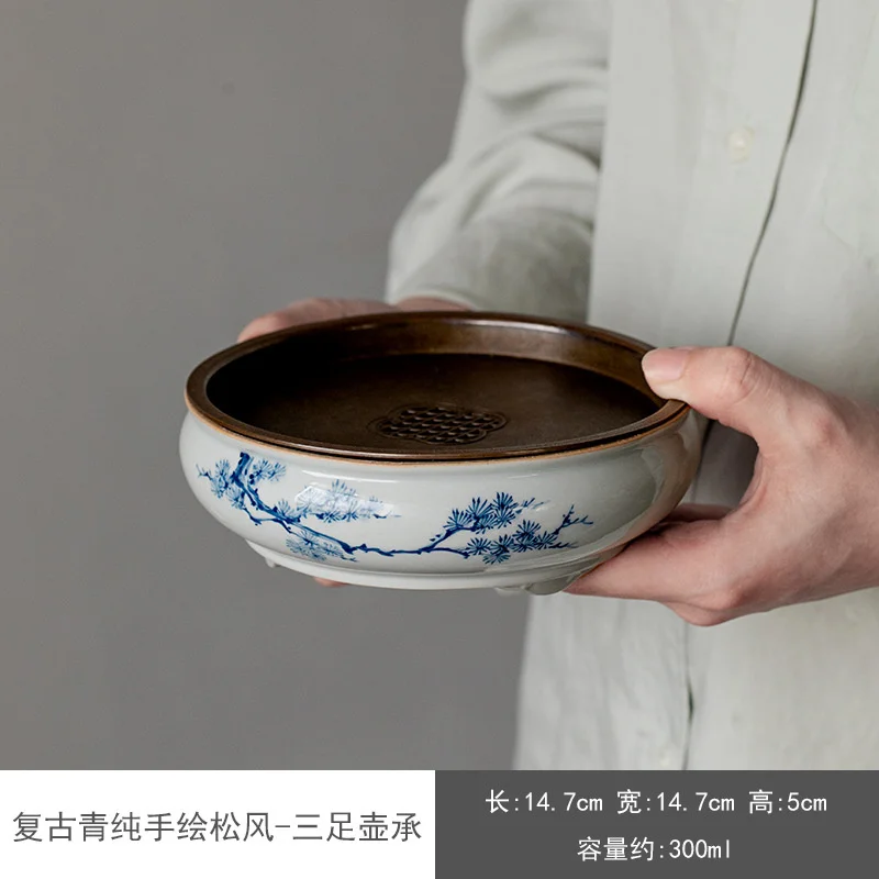 

Ветряной горшок из сосны, Ретро стиль, ручная роспись, высокий поднос для сухих пузырьков, керамический чайник для хранения воды, Suport, для чайной церемонии