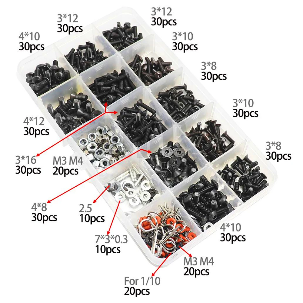 

RC Car Parts TRAXXAS 1/10 TRX4 TRX-4 TRX-6 G63 D90 D110 Axial SCX10 90046 Screws Box Set M3 M4 Nuts Box Body Clips R Pin Shell