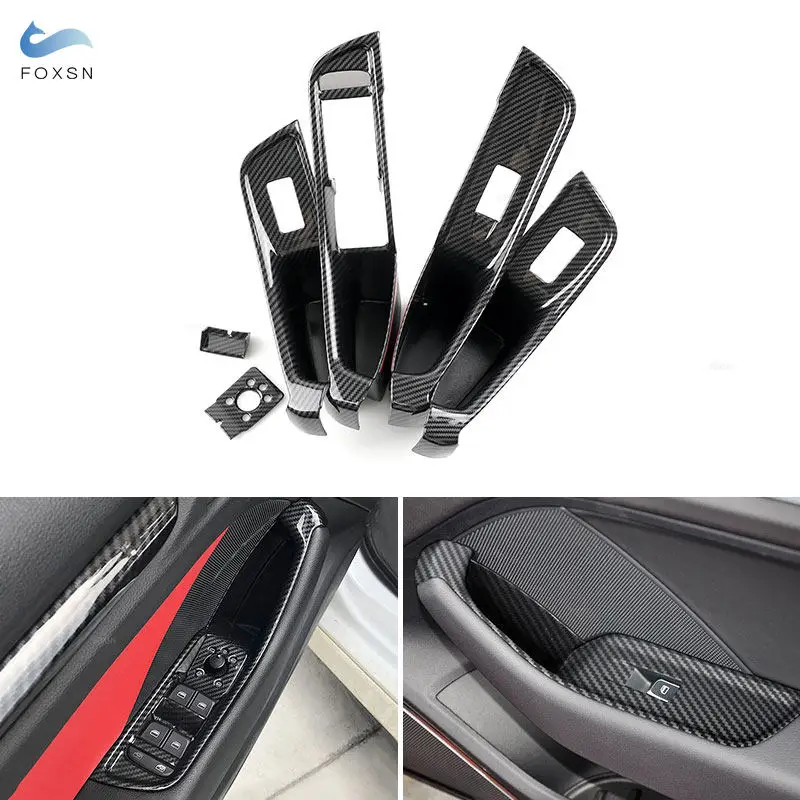 

ABS Carbon Fiber Texture Car Styling Doors Window Switch Button Door Armrest Panel Cover Trim For Audi A3 8V 2015 - 2020 LHD