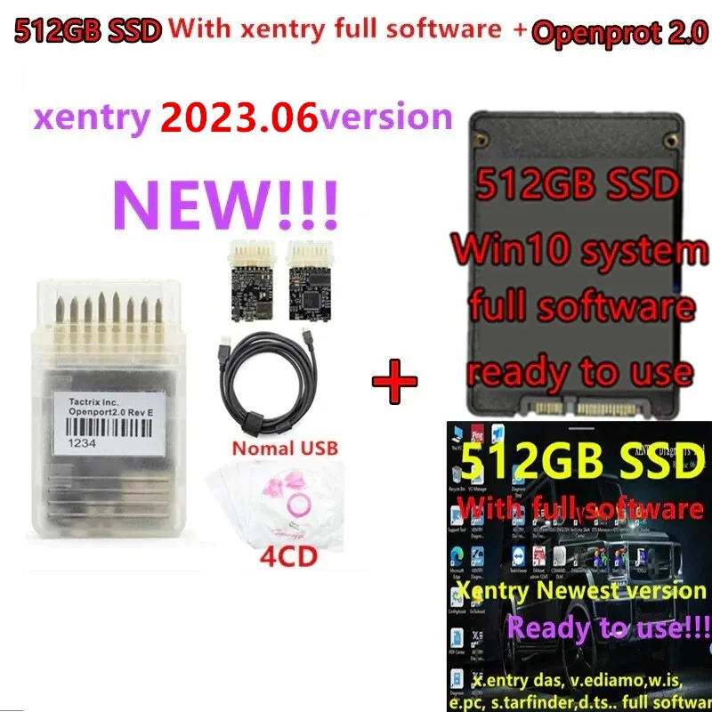 512 ГБ SSD с полным программным обеспечением 2023,06 xentry das vediamo dts wis epc .. + инструмент для автодиагностики openport reay для использования