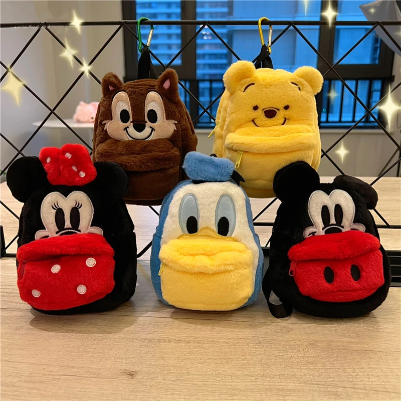 

Disney Winnie The Pooh Mickey Mouse Minnie Donald Duck Cute Plush Coin Purse Kawaii Backpack Modelling Keychain Pendant Kid Gift