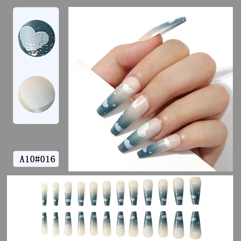 

24pcs/sheet long fake nails with designs french long coffin ballet flame heart cloud DIY manicure press on false acrylic nails