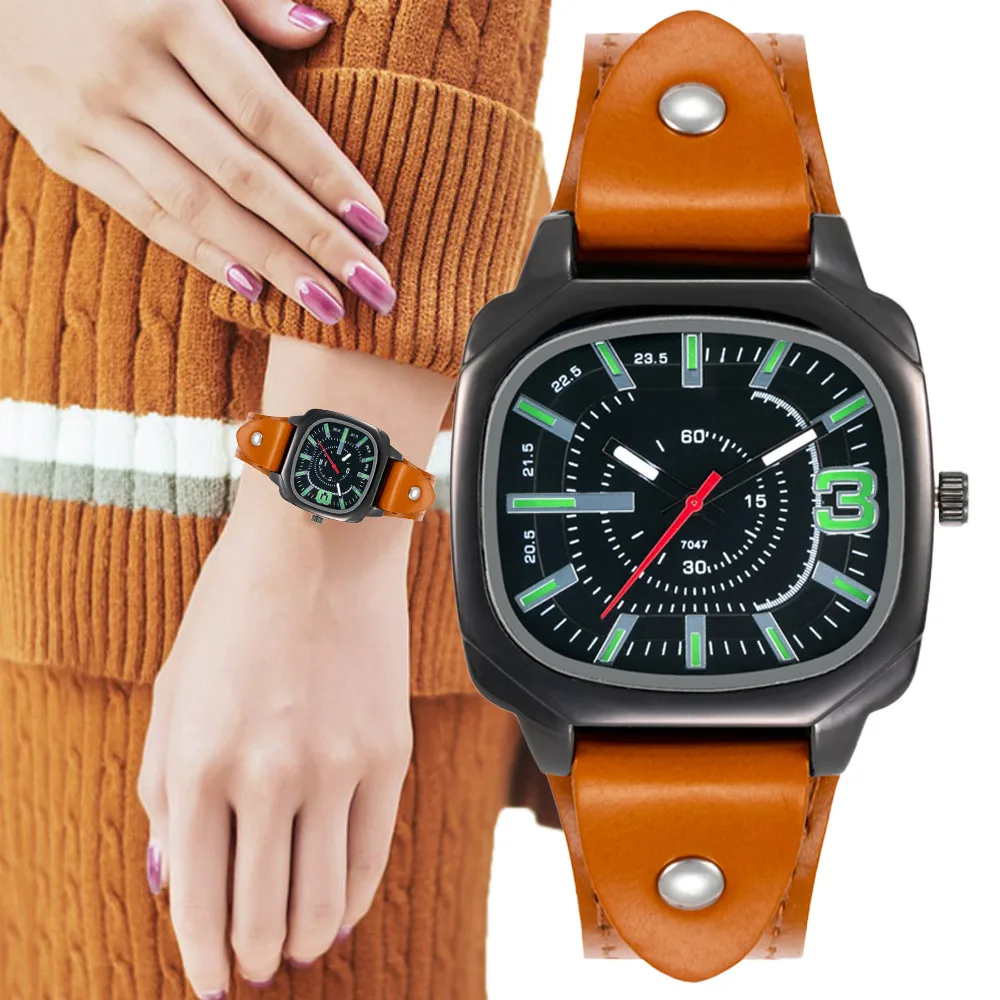 Vintage Women Watches Simple Square Large Dial Luminous Quartz Watch Fashion High Quality Leather Wristwatches Gift Clock