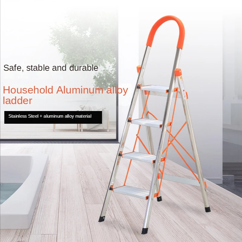 D-type household stainless steel ladder Portable aluminum alloy herringbone ladder Folding household ladder