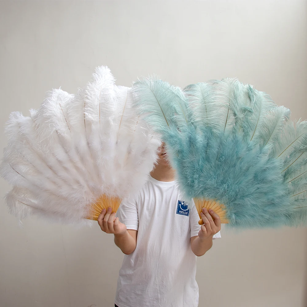 

Wholesale Ostrich Feathers Fan 100 cm Handheld Colored Plumes Fan Performance Fans for Carnival Party Stage Show Props