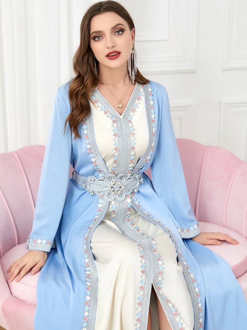 2 Piece Abaya for Women Arabic Evening Dresses  Morrocan Kaftan Gulf Dubai Jalabiya Islamic Long Dress Ramadan Eid Muslim Set