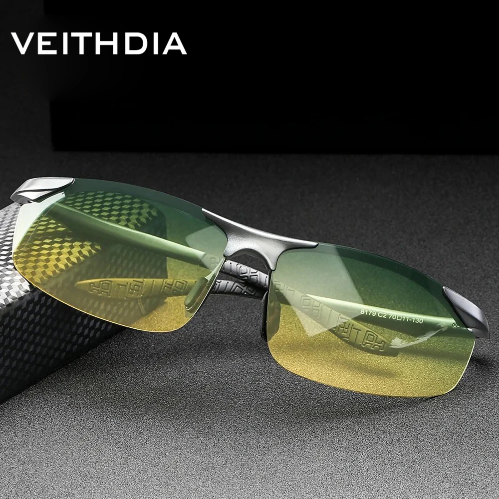 Фото Новые солнцезащитные очки VEITHDIA, антибликовые очки для вождения днем ​​и ночью, автомобильные очки без оправы, поляризационные очки для мужчин и женщин, VX8179 №2