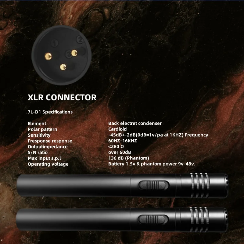 Фото 7L-D1 Новый черный карандашный конденсаторный микрофон, профессиональный инструментальный микрофон с переключателем и противоударным зажимом для записи производительности №2