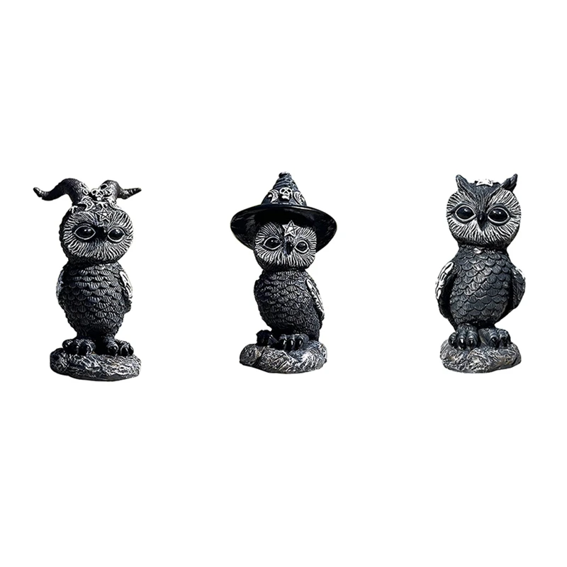 

Черная таинственная Сова карликовое украшение на Хэллоуин для улицы в помещении газон Смола Сова с ведьмой шляпа крылья
