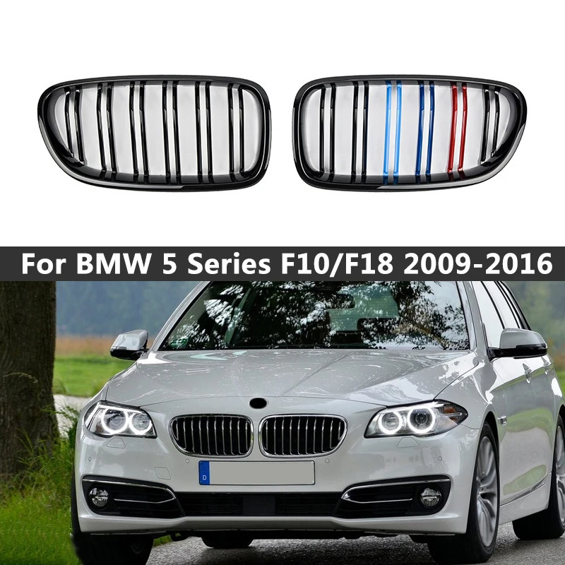 

A Pair M Color Glossy Black Dual Slat Style Front Kidney Grill Grille For BMW F10 F11 F18 520i 525i 530i 2010-2017 Car Styling