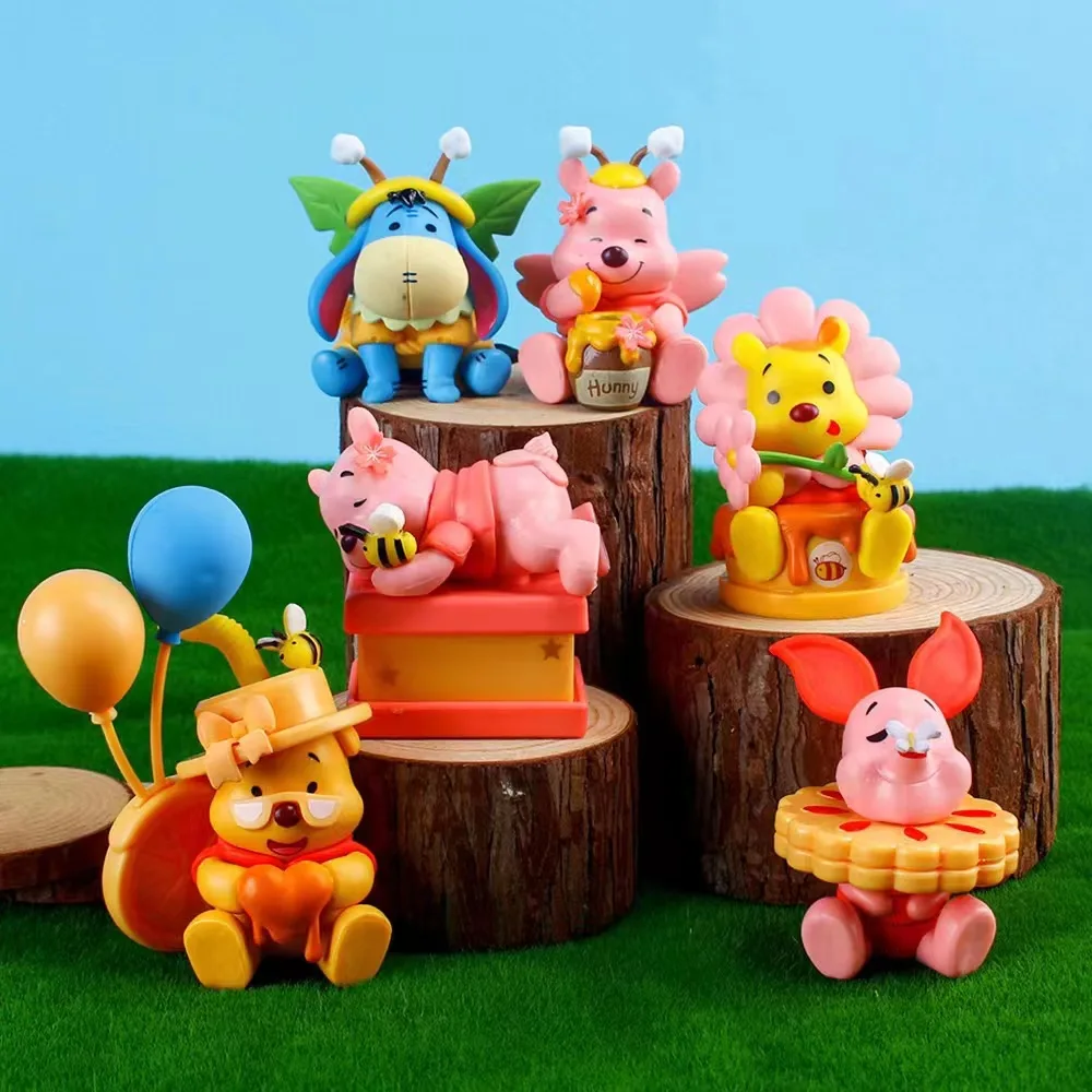 6Pcs/Set Disney Anime Pooh Bear Piglet Eeyore Figures Creativity Food Model High Quality Toy Kids Birthday Gifts