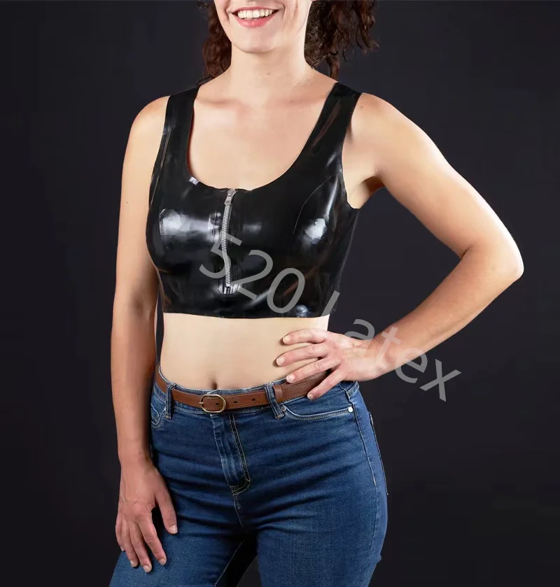 

Handmade Women Natural Latex Bra Sexy tank tops tight women's latex vest with front Crop Camis Camisole Glossy Stretch Bralette