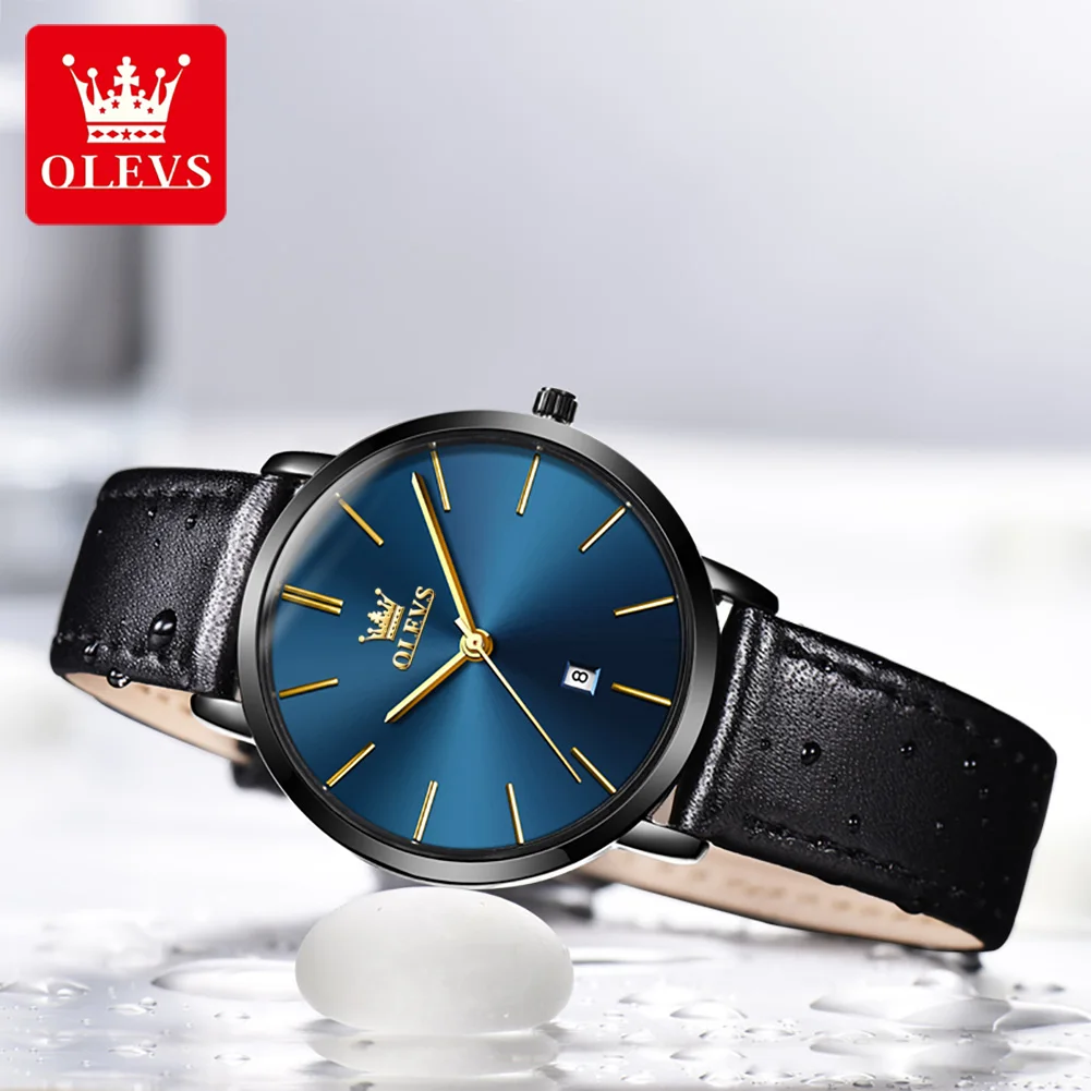 OLEVS Couple Watch Men Women Leather Strap Fashion Pair Quartz Watch Waterproof Clock Reloj Hombre Reloj Mujer Lovers Watch