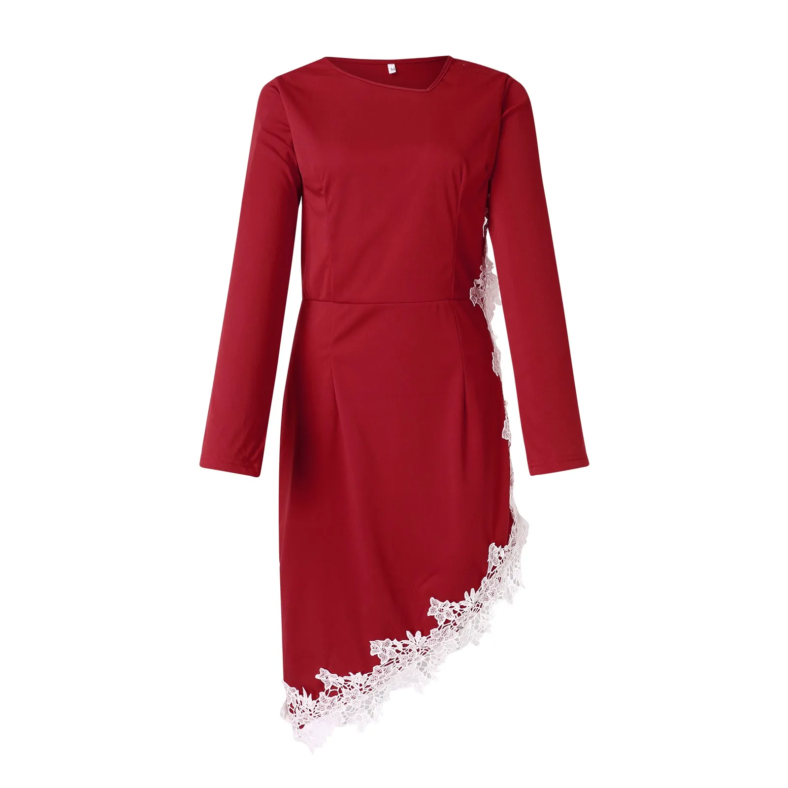 

Women's Fashion Lace Stitching Seven Quarter Sleeve Irregular Hip Dress Ruffle Dress