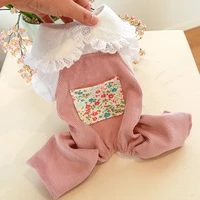 cute pet overalls dog clothes spring summer doll collar big pocket decoration cat clothing for small dogs poodle pets jumpsuit