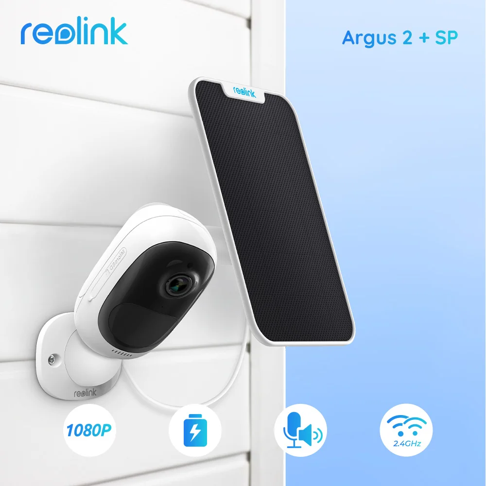 Reolink Argus 2 and Solar Panel Camera WiFi 1080p Full HD 130° viewing angle PIR 2-Way Audio Rechargeable Battery Google Home