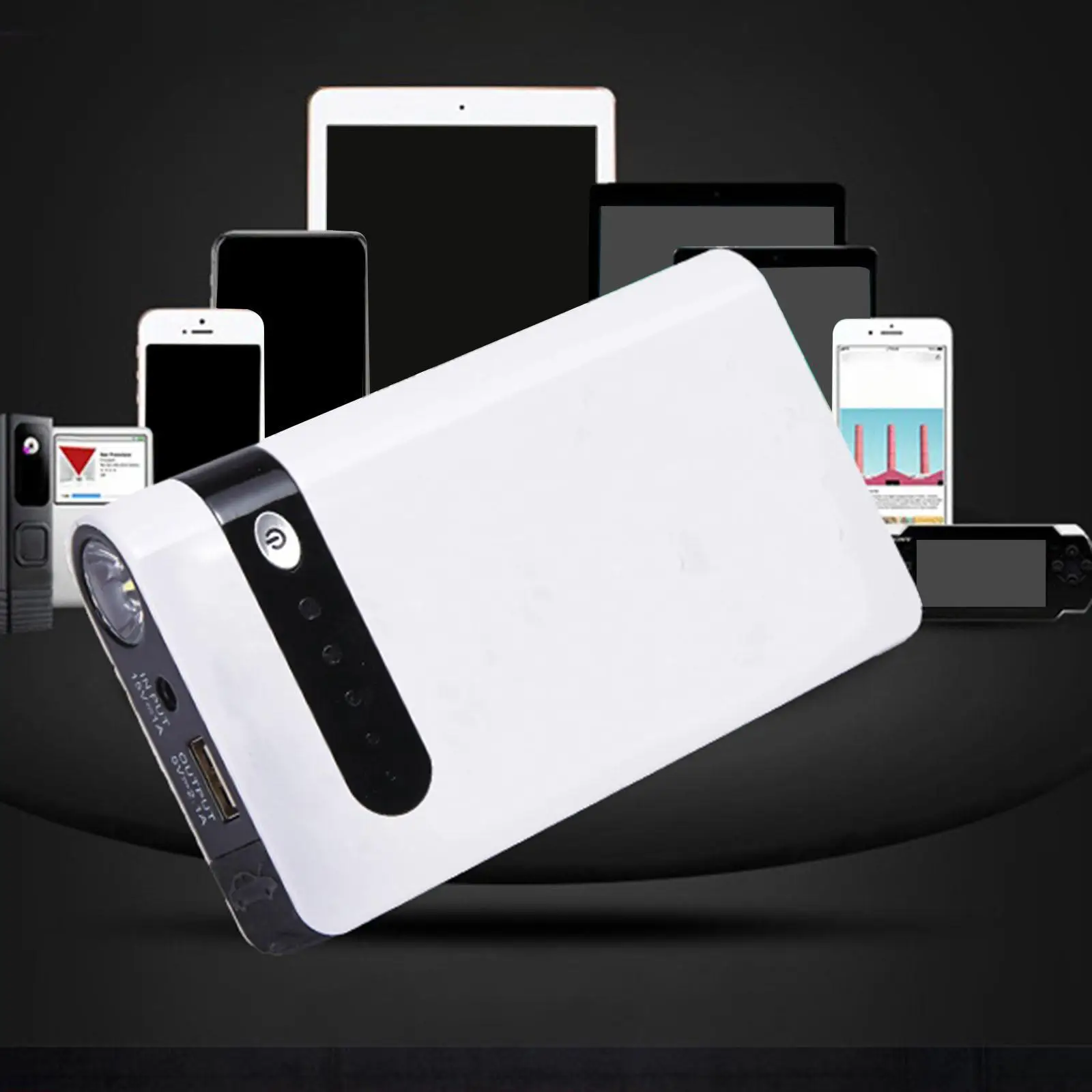 

Car Jump Starter Portable with Flashlight 8000mAh Power Pack Fit for MP4 Tablet