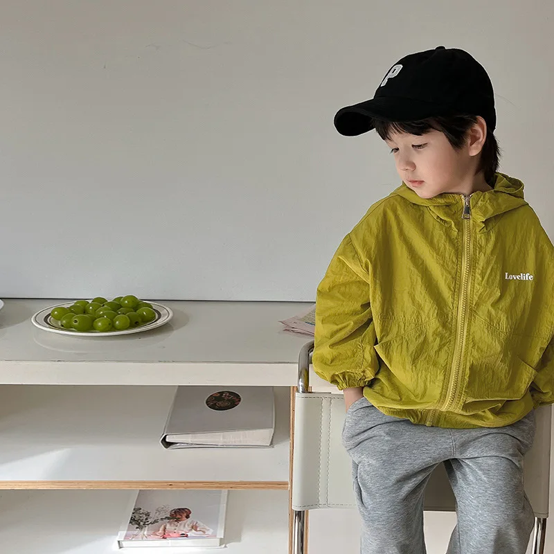 

Boys Fashion Hooded Jacket Autumn Kids Letters Embroidery Zipper Coat