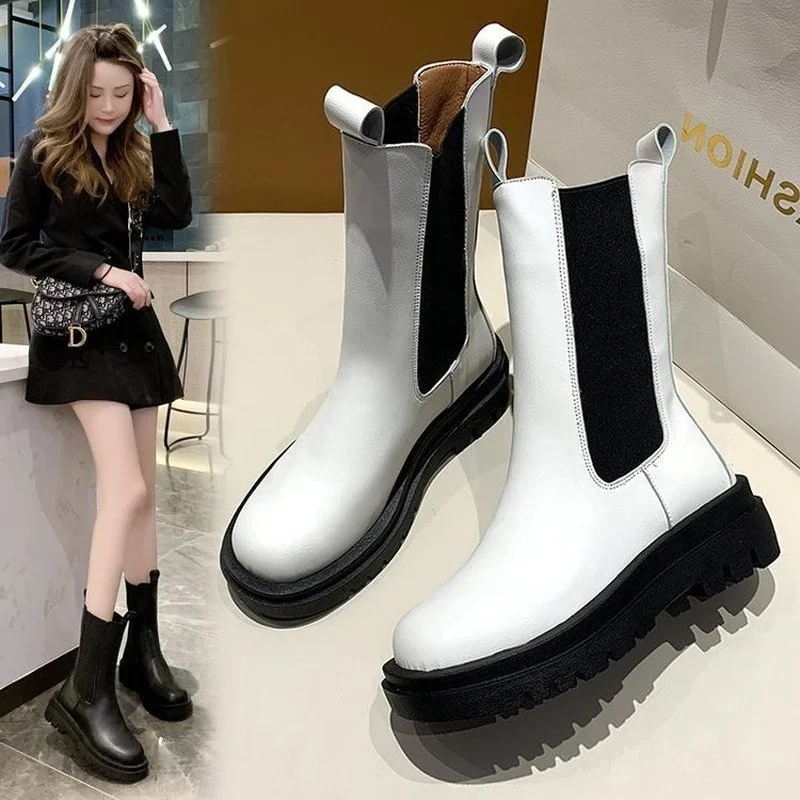 

Boots Women British Style Autumn Retro Wild Thick-soled Increased Chelsea Motorcycle Boots Women Black Boots New women shoes