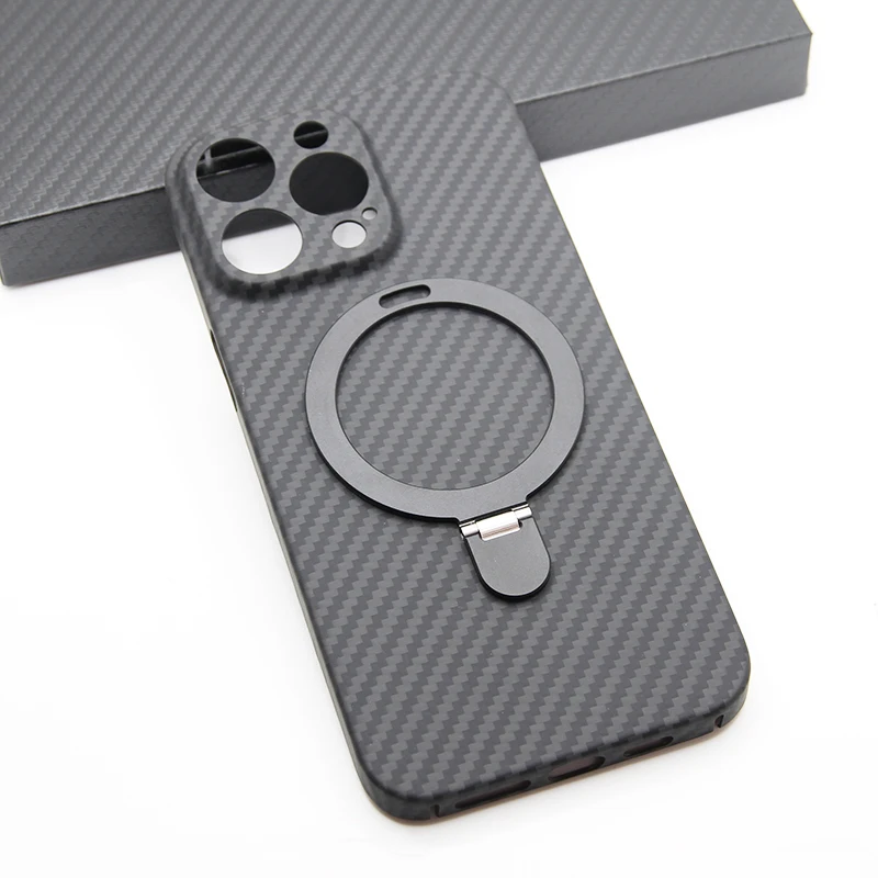 

ZXKE Carbon Case For Apple IPhone14ProMax MagSafe Shell Aramid Fiber Bracket Magnet Hard Cover