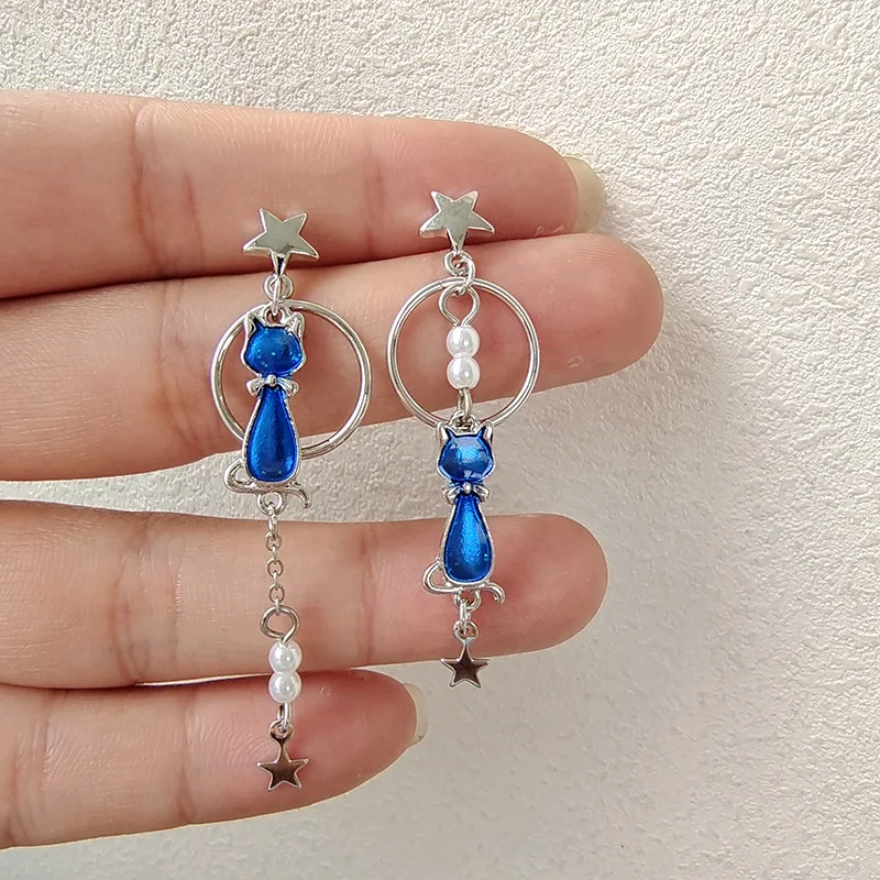 

Sweet Cute Cat Star Stud Earring for Women Moon Flower Butterfly Leaf Tassel Dangle Wedding Statement Piercing Jewelry Girl Gift