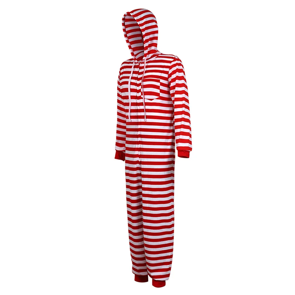 Christmas Pajamas for couple Women Men Adult Striped Onesie Pajamas Zipper Family Costume Christmas Pajamas Hoodie