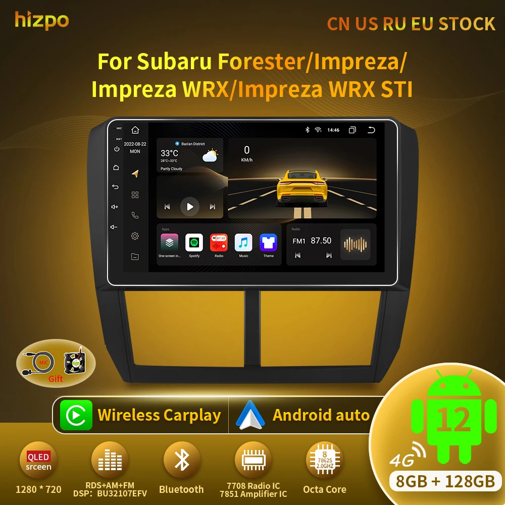 Hizpo Android 12 Car Radio For Subaru Forester 3 SH 2007-2013 For Impreza GH GE 2 Din Multimedia Player 2din Carplay Head Unit